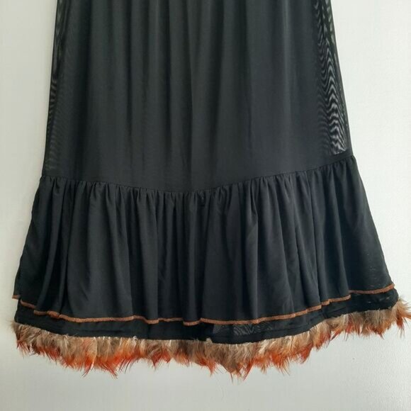 TRISTAN & ISEUT Feather Trim Skirt Slip Black Mesh Midi Underskirt Sz S - Picture 4 of 14
